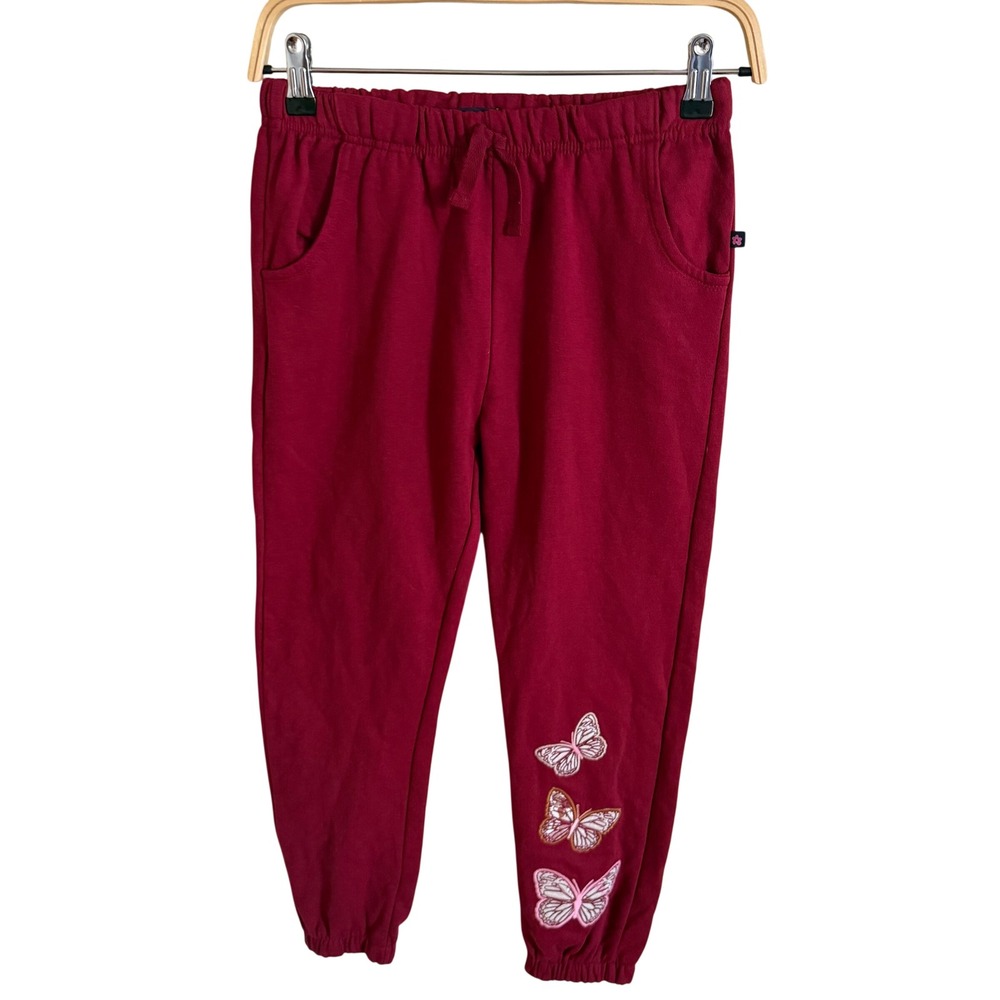 Limited Too Girls Burgundy Butterfly Embroidered Jogger Sweatpants Size 10